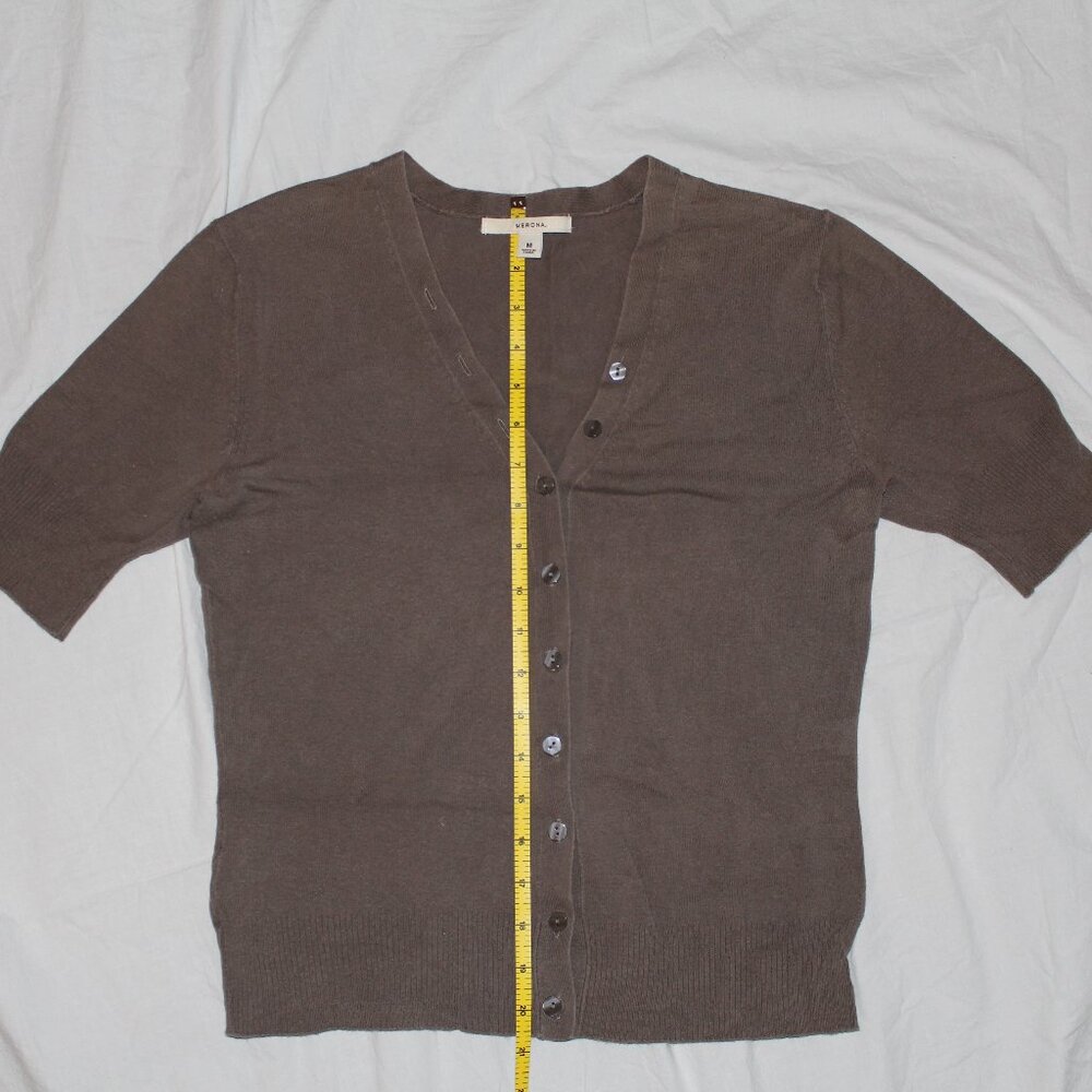 Merona Brand Taupe/Putty Colored Short Sleeve Button Down Cardigan Sweater - Picture 3 of 13